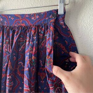 Vintage 90s Floral Midi Long Skirt Women’s 6 Navy Medallion Flowy Boho Garden